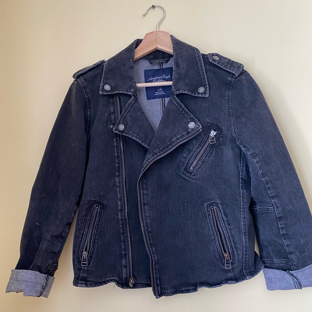 American Eagle Black Denim Moto jacket